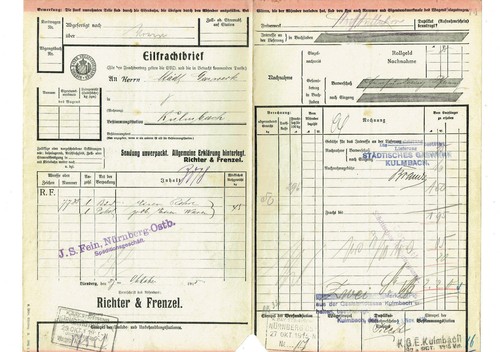 Eilfrachtbrief 1915 nürnberg - eilfrachtbrief,
